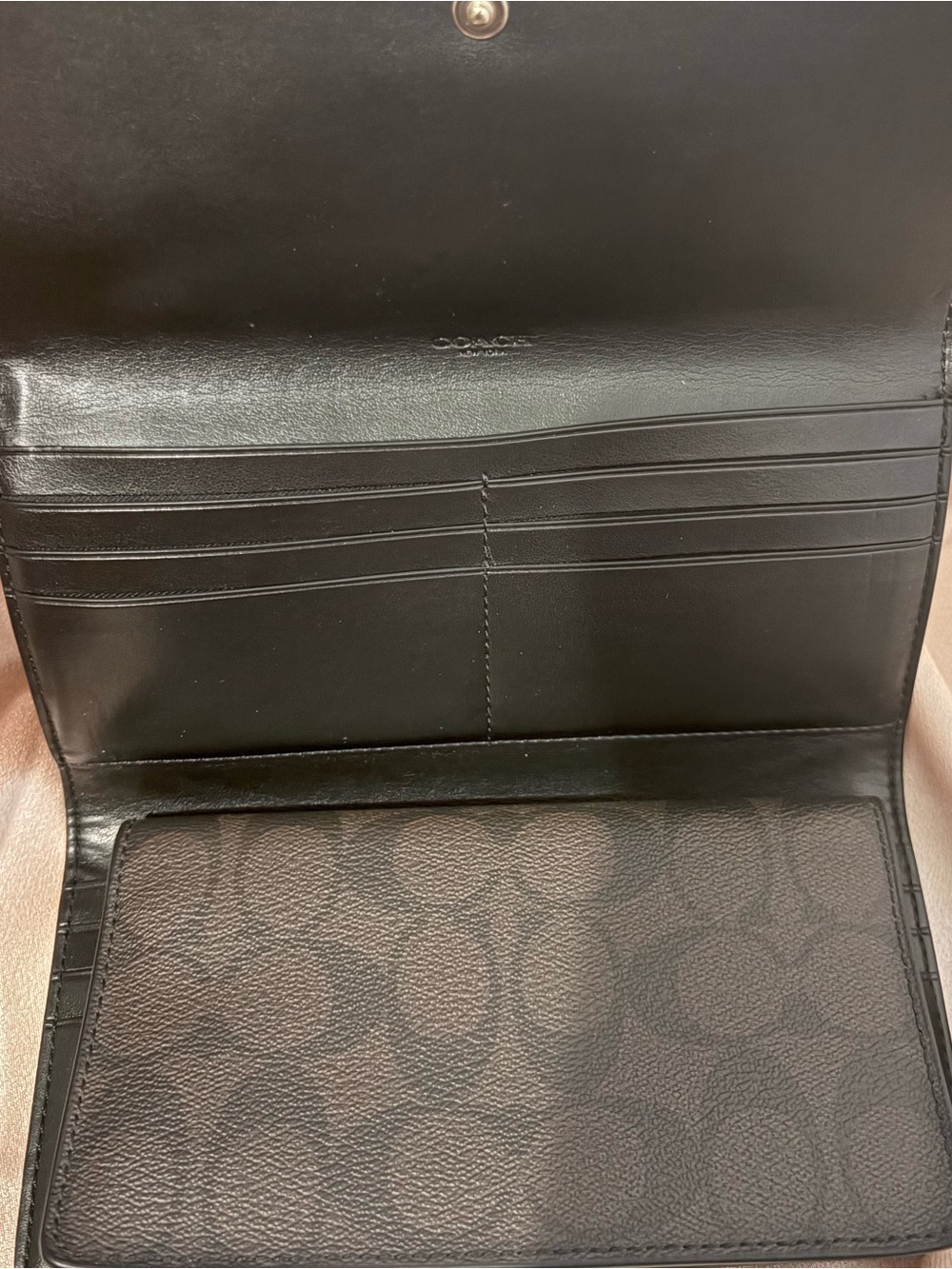 NWT Coach Signature Checkbook Wallet Brown Black Leather F57319 Gold Logo - Picture 8 of 14